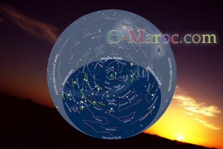 Carte du ciel de Tazzarine le 14/11/2023 sur fond de coucher de soleil dans le désert
