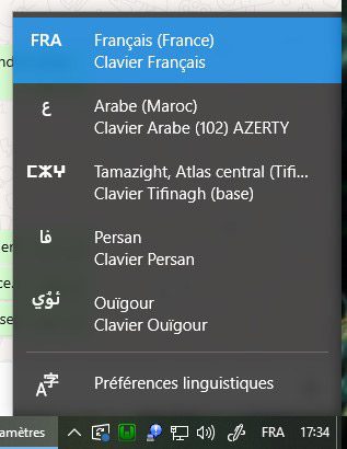 Selecteur de langues dans la barre windows