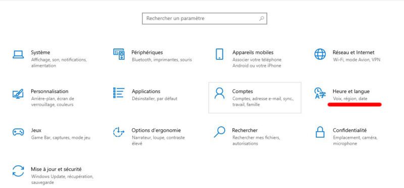 Panneau de configuration Windows