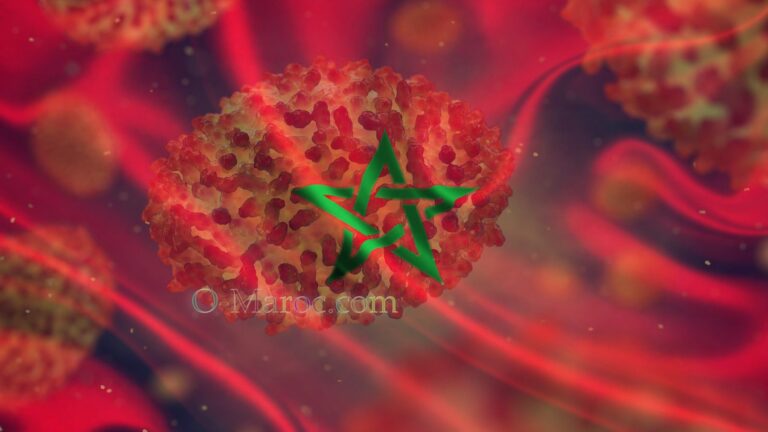 Drapeau marocain par dessus une image du virus de la variole du singe