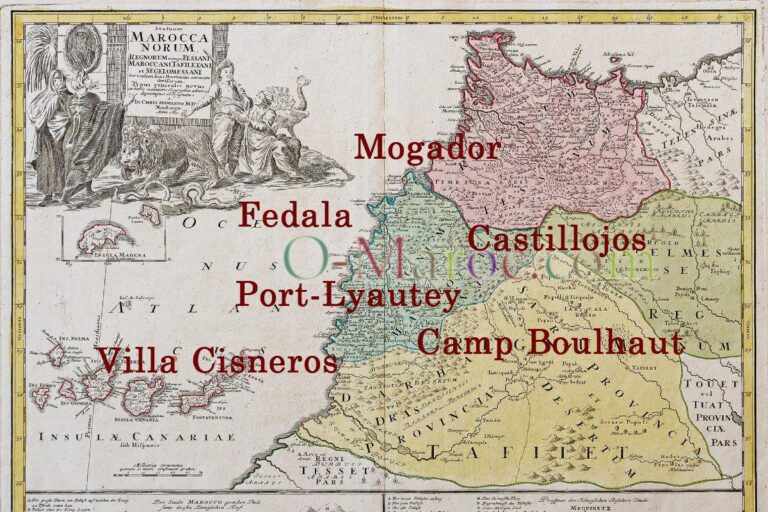 Carte ancienne du Maroc, avec des noms de villes qui ont changé