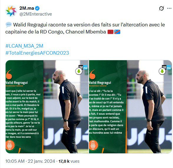 Walid Regragui explique son altercation avec le capitaine de la RD Congo