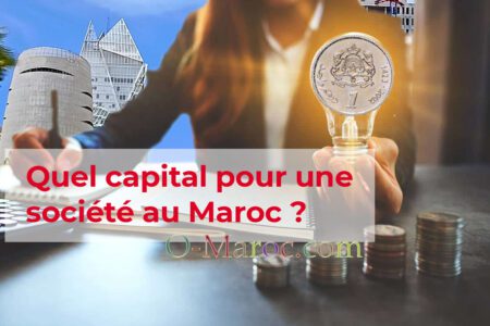 Un dirham et une femme créant une société sur fond du Casablanca Finance City avec la question "quel capital pour une société au Maroc"