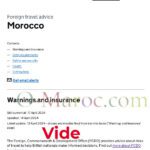 Foreign office travel advice pour le Maroc : Aucune recommandation de ne pas aller au Maroc ou d'en revenir immédiatement