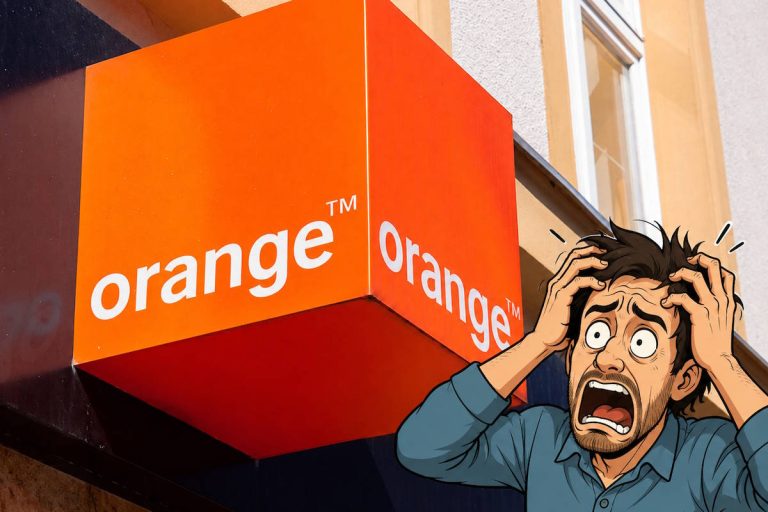 Service client orange avec un personnage horrifié
