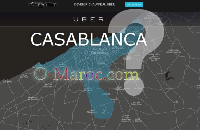 Ecran d'accueil d'Uber à Casablanca avec un point d'interrogation