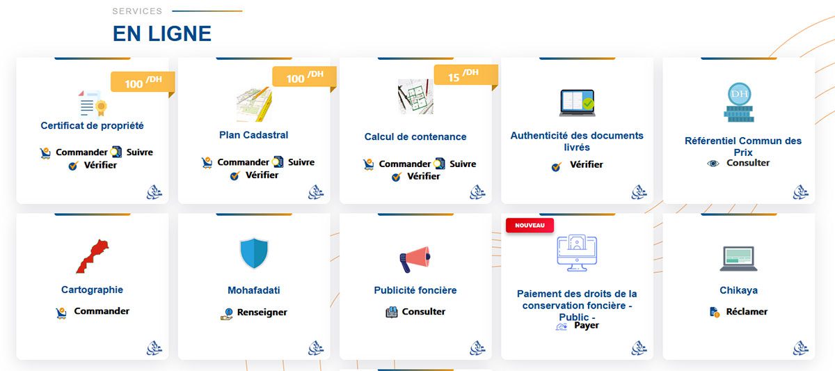 Capture d'écran des services en ligne proposés par l'ANCFCC