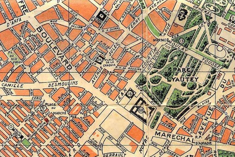 La rue Galilée sur un plan de Casablanca des années 1950