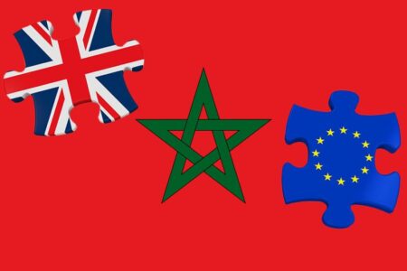 Le Royaume Uni et l'Europe se séparent, sur fond de drapeau marocain