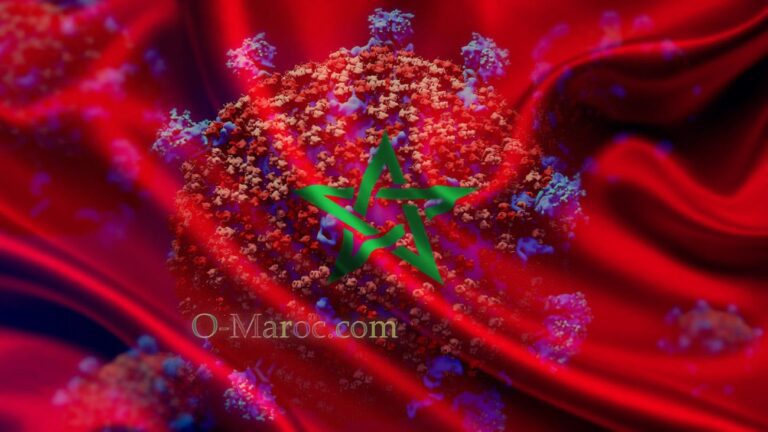 Drapeau marocain au dessus d'une visualisation du coronavirus