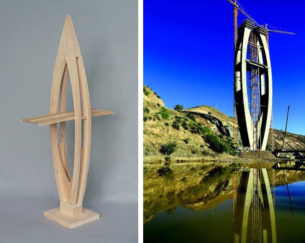 Deux vues des pylones du pont haubané